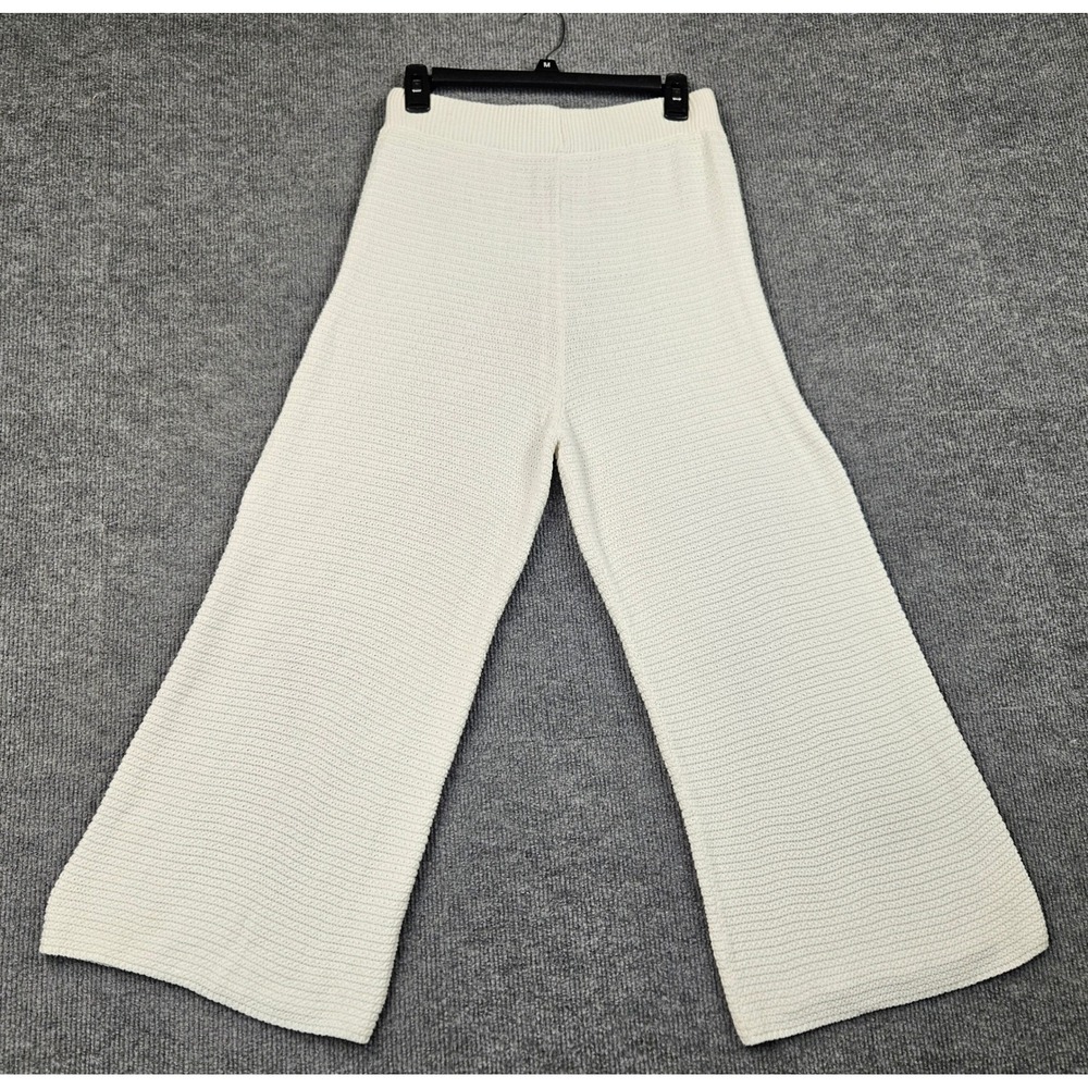 Sincerely Jules Cream White Cotton Knit Boho Wide Leg Pants Medium